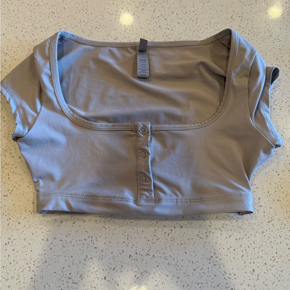 SKIMS Gray Cap Sleeve Crop swim top
